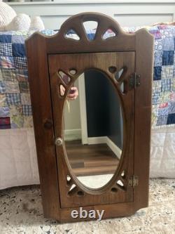 Vtg Wooden Mirror Medicine Apothecary Wall Cabinet Farmhouse Cottage Statement