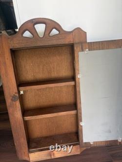 Vtg Wooden Mirror Medicine Apothecary Wall Cabinet Farmhouse Cottage Statement