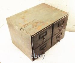 Vtg antique 4 drawer wood brass file card cabinet storage case box organizer