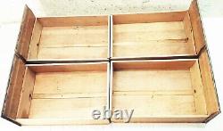 Vtg antique 4 drawer wood brass file card cabinet storage case box organizer