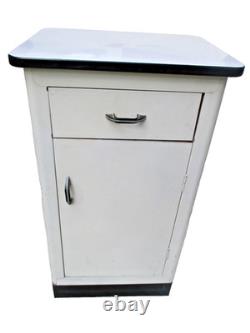 Vtg industrial metal storage cabinet vtg enamel top utility cabinet ship $75.00