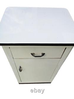 Vtg industrial metal storage cabinet vtg enamel top utility cabinet ship $75.00