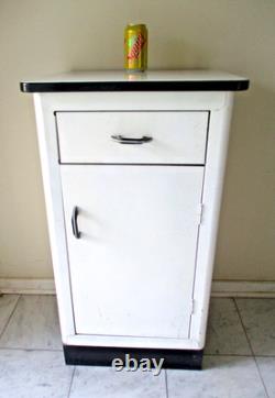 Vtg industrial metal storage cabinet vtg enamel top utility cabinet ship $75.00