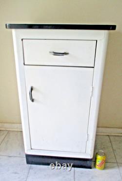 Vtg industrial metal storage cabinet vtg enamel top utility cabinet ship $75.00