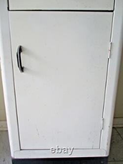 Vtg industrial metal storage cabinet vtg enamel top utility cabinet ship $75.00