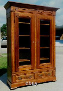 Walnut Victorian DisplayChinaLinenBookcase Cabinet