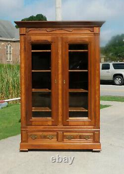 Walnut Victorian DisplayChinaLinenBookcase Cabinet