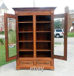 Walnut Victorian DisplayChinaLinenBookcase Cabinet
