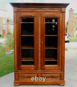 Walnut Victorian DisplayChinaLinenBookcase Cabinet