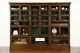 Warren Signed Oak Antique 1900 Store Display Cabinet, 32 Glass Front Drawers