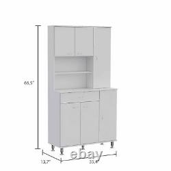 White Pantry Cabinet with Multiple Storage Shelves