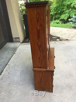 Wonderful Antique Oak Child's Kitchen Step Back Cupboard Beading