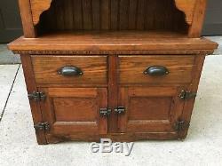 Wonderful Antique Oak Child's Kitchen Step Back Cupboard Beading