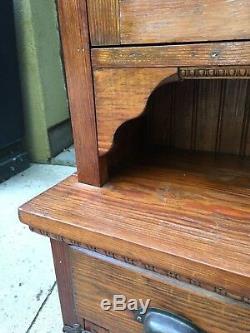 Wonderful Antique Oak Child's Kitchen Step Back Cupboard Beading