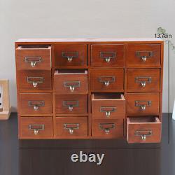 Wood Apothecary Medicine Cabinet 16 Drawers Label Holder Card Catalog Organizer