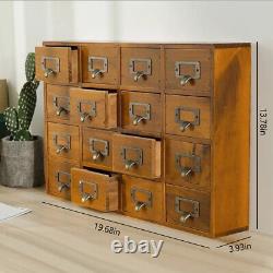 Wood Apothecary Medicine Cabinet 16 Drawers Label Holder Organizer Card Catalog