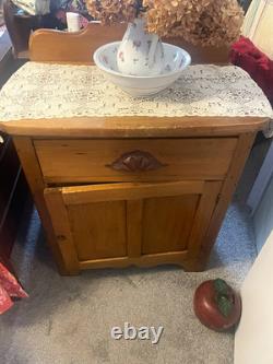 Wood Brown Freestanding Cabinet 1 Door 1 Drawer Raised Panel 32x30x18