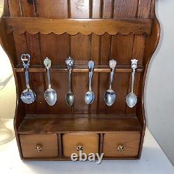 Wood Shelf Cabinet with drawer vintage small hanging spoon holder cabinet