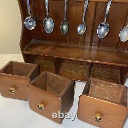 Wood Shelf Cabinet with drawer vintage small hanging spoon holder cabinet