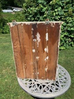 Wooden wall-hanging cabinet heavily crackled, chippy off-white paint antique