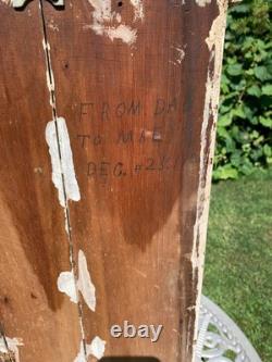 Wooden wall-hanging cabinet heavily crackled, chippy off-white paint antique
